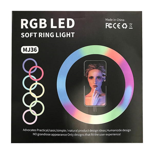 MJ36 14.1" RGB LED Ring Light – Multi-Color Beauty Fill Light with Phone Clip (Stand Not Included)