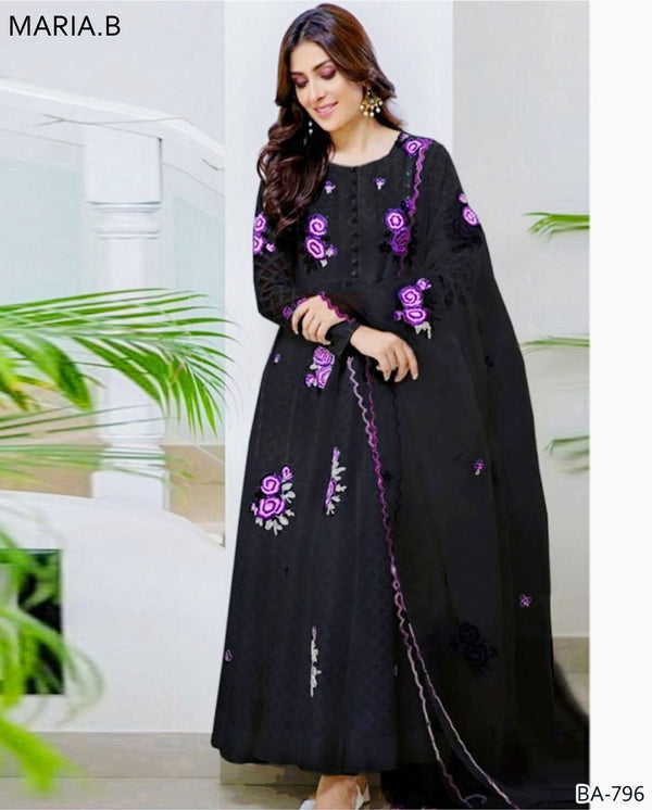 Mix Fabric Womens Embroidered Maxi Suit Three Piece With Daman Dupatta Full Front Embroidery Winter Collection