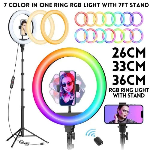 MJ33 13" RGB LED Ring Light – Multi-Color Rainbow & Off-White Light with Phone Clip (Without Stand)