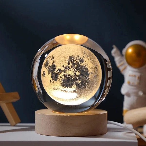3D Galaxy Crystal Ball Night Light With Astronaut Moon Planet Glow Perfect Gift For Space Lovers